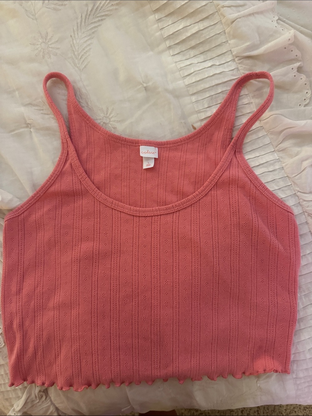 Colsie Rose Ribbed Eyelet Crop Tank